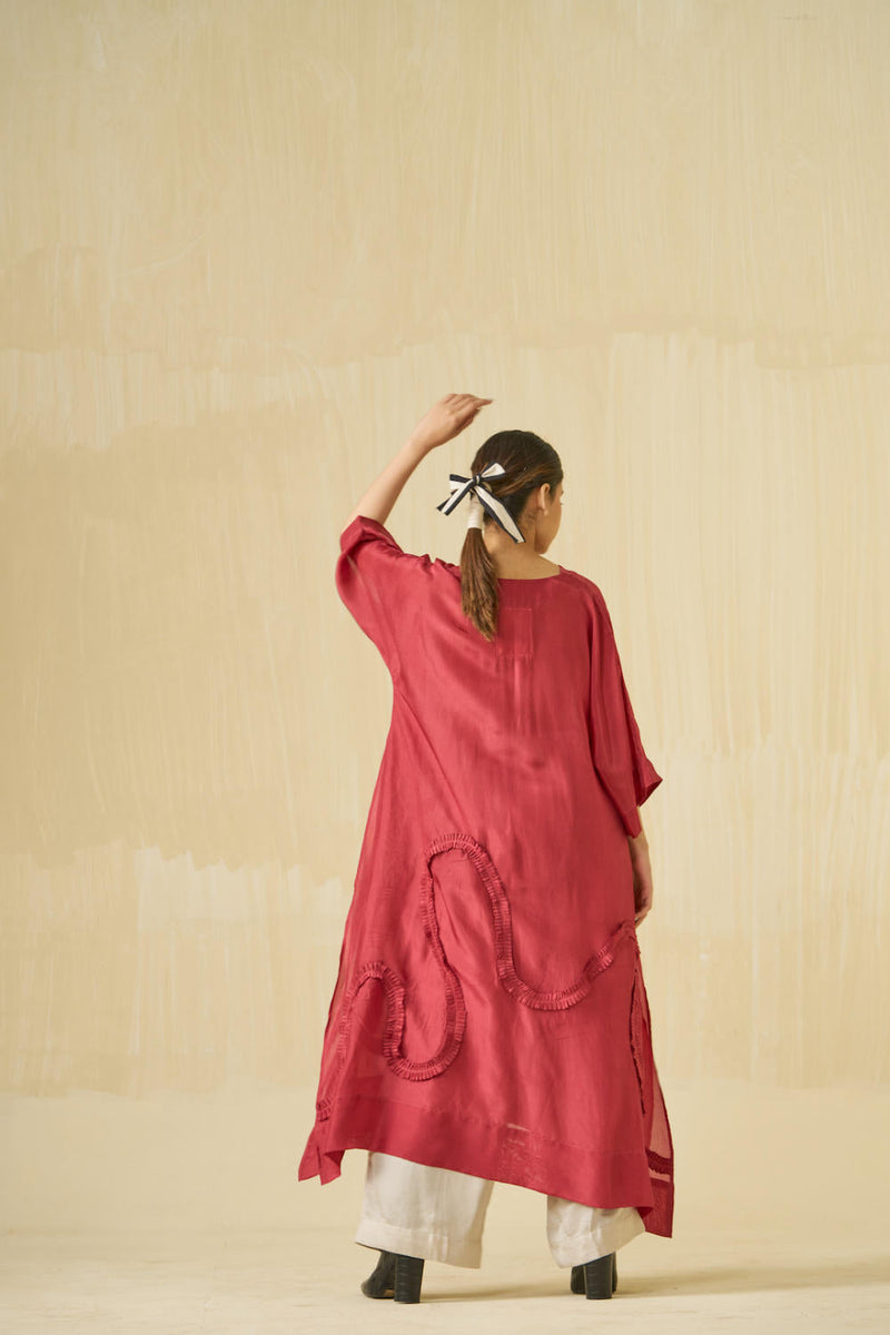 Flamingo Tunic - Hibiscus Red upada silk kaftans and tunics by Stoique in hibiscus red for women Worldwide
