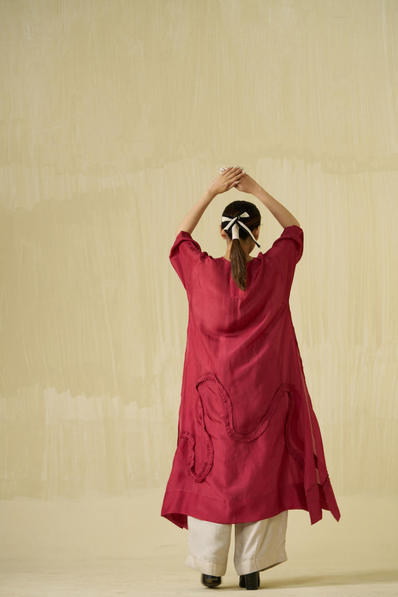 Flamingo Tunic - Hibiscus Red upada silk kaftans and tunics by Stoique in hibiscus red for women Worldwide
