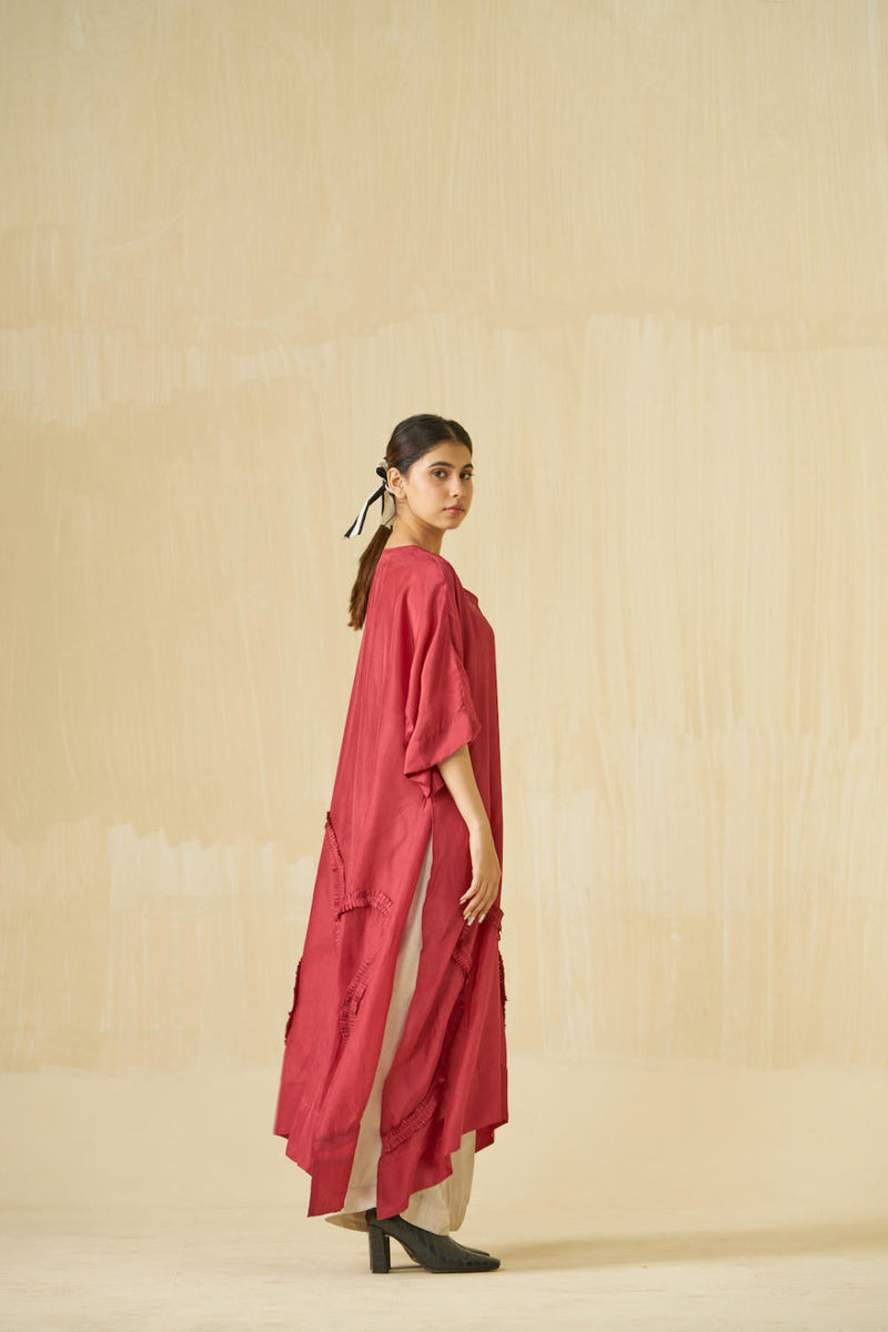 Flamingo Tunic - Hibiscus Red upada silk kaftans and tunics by Stoique in hibiscus red for women Worldwide