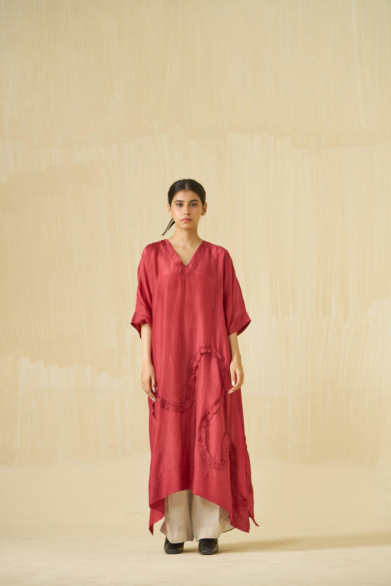 Flamingo Tunic - Hibiscus Red upada silk kaftans and tunics by Stoique in hibiscus red for women Worldwide