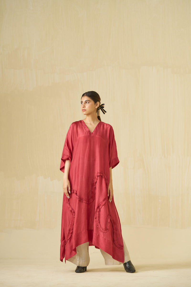 Flamingo Tunic - Hibiscus Red upada silk kaftans and tunics by Stoique in hibiscus red for women Worldwide