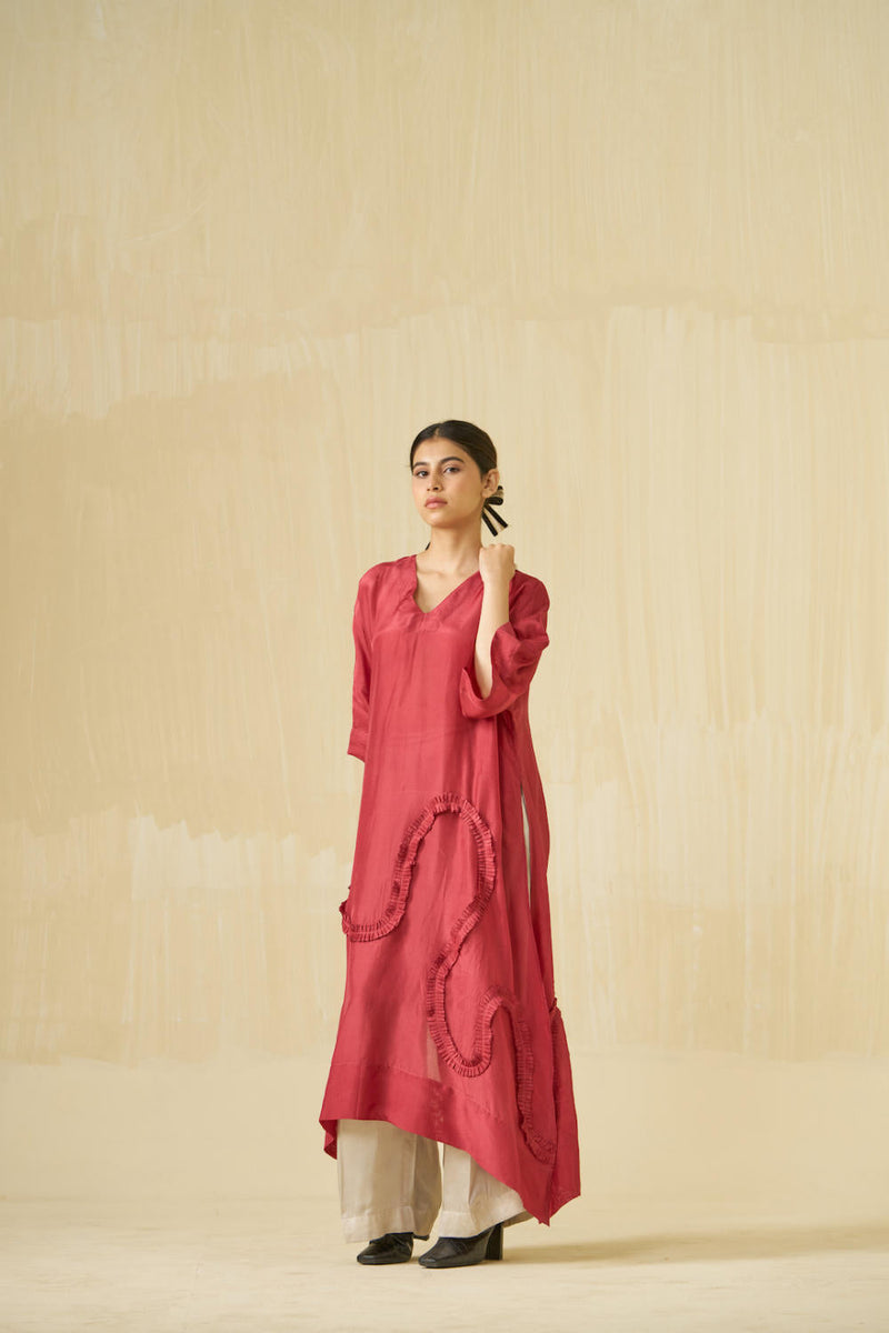 Flamingo Tunic - Hibiscus Red upada silk kaftans and tunics by Stoique in hibiscus red for women Worldwide