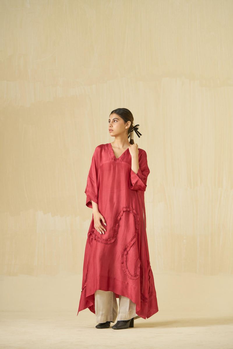 Flamingo Tunic - Hibiscus Red upada silk kaftans and tunics by Stoique in hibiscus red for women Worldwide