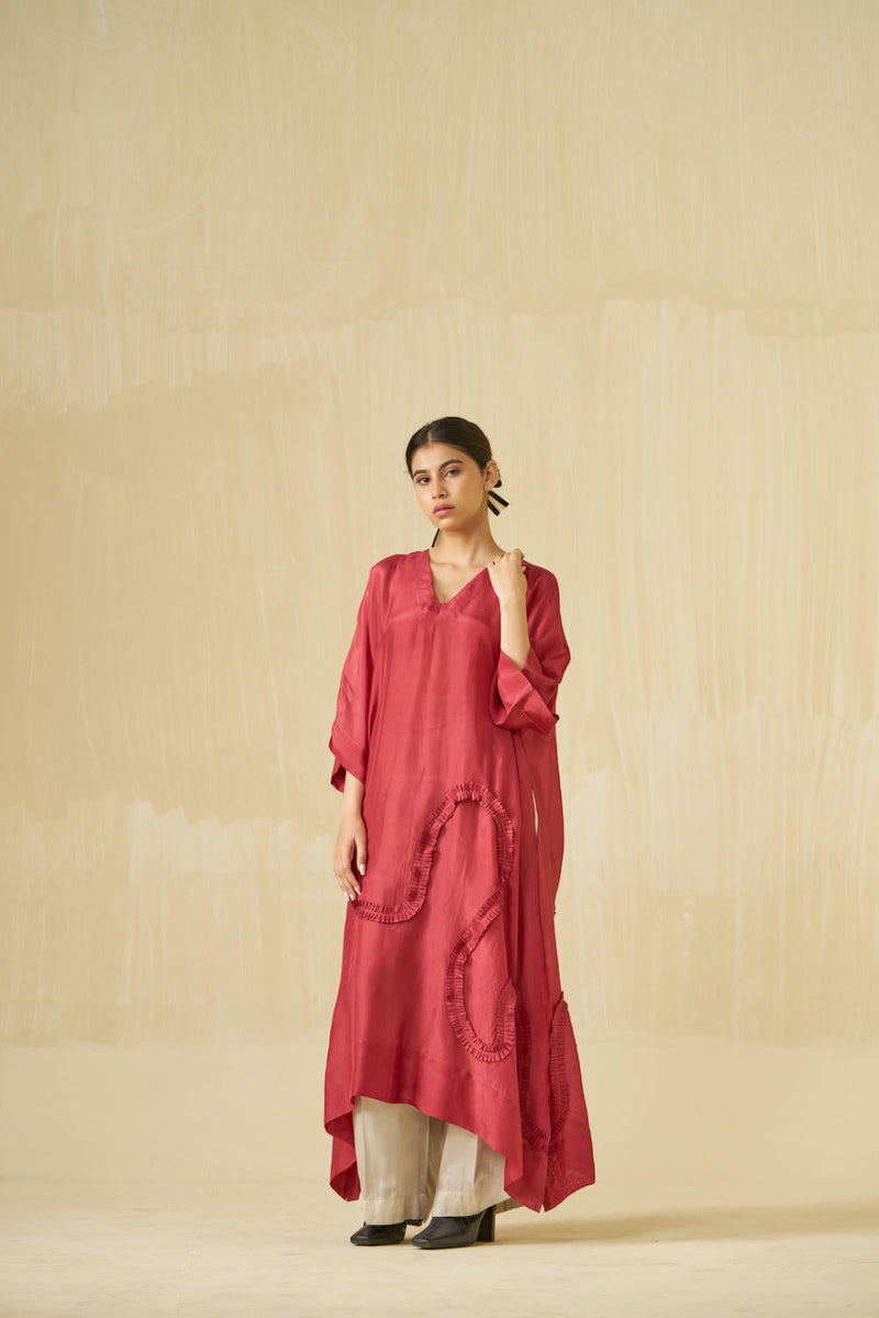 Flamingo Tunic - Hibiscus Red upada silk kaftans and tunics by Stoique in hibiscus red for women Worldwide