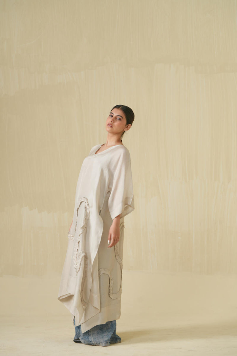 Flamingo Tunic - Silver tissue kaftans and tunics by Stoique in silver for women Worldwide