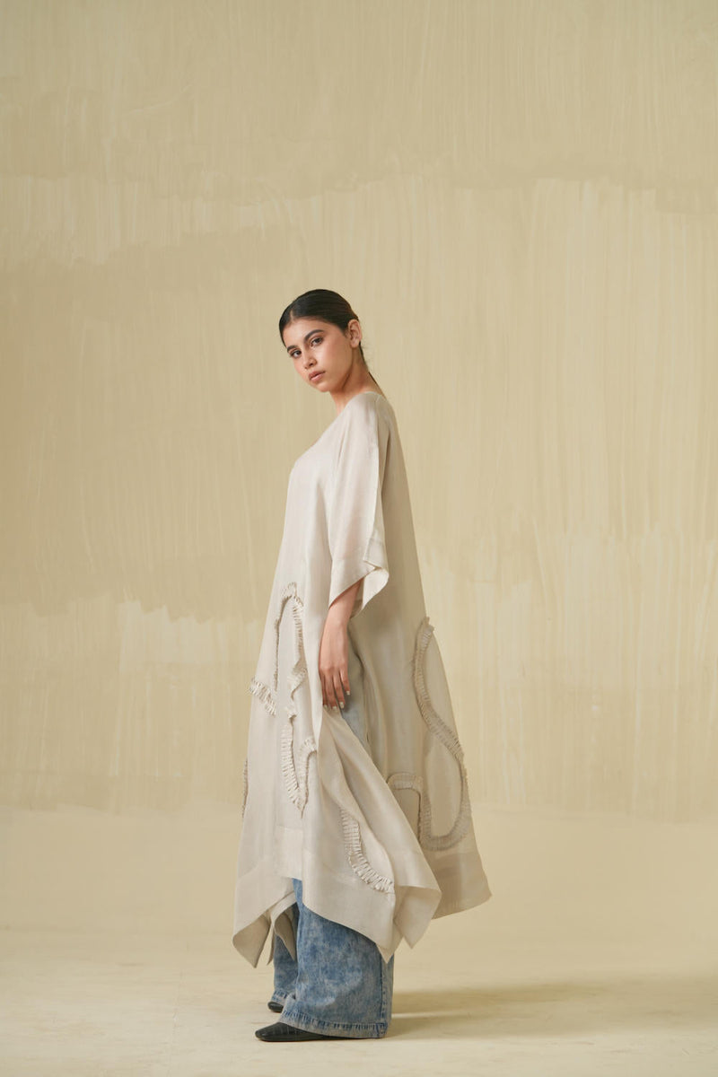 Flamingo Tunic - Silver tissue kaftans and tunics by Stoique in silver for women Worldwide