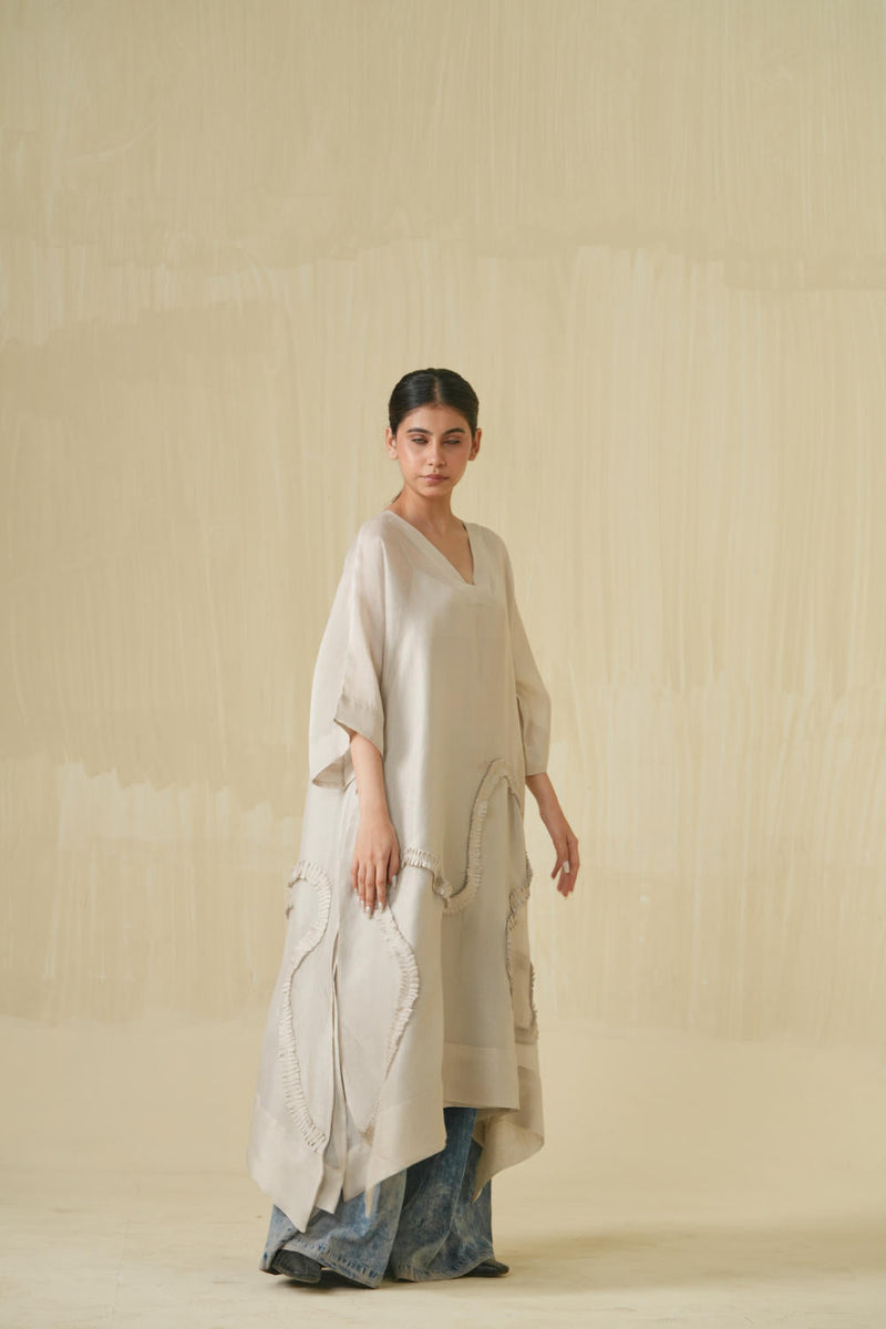 Flamingo Tunic - Silver tissue kaftans and tunics by Stoique in silver for women Worldwide