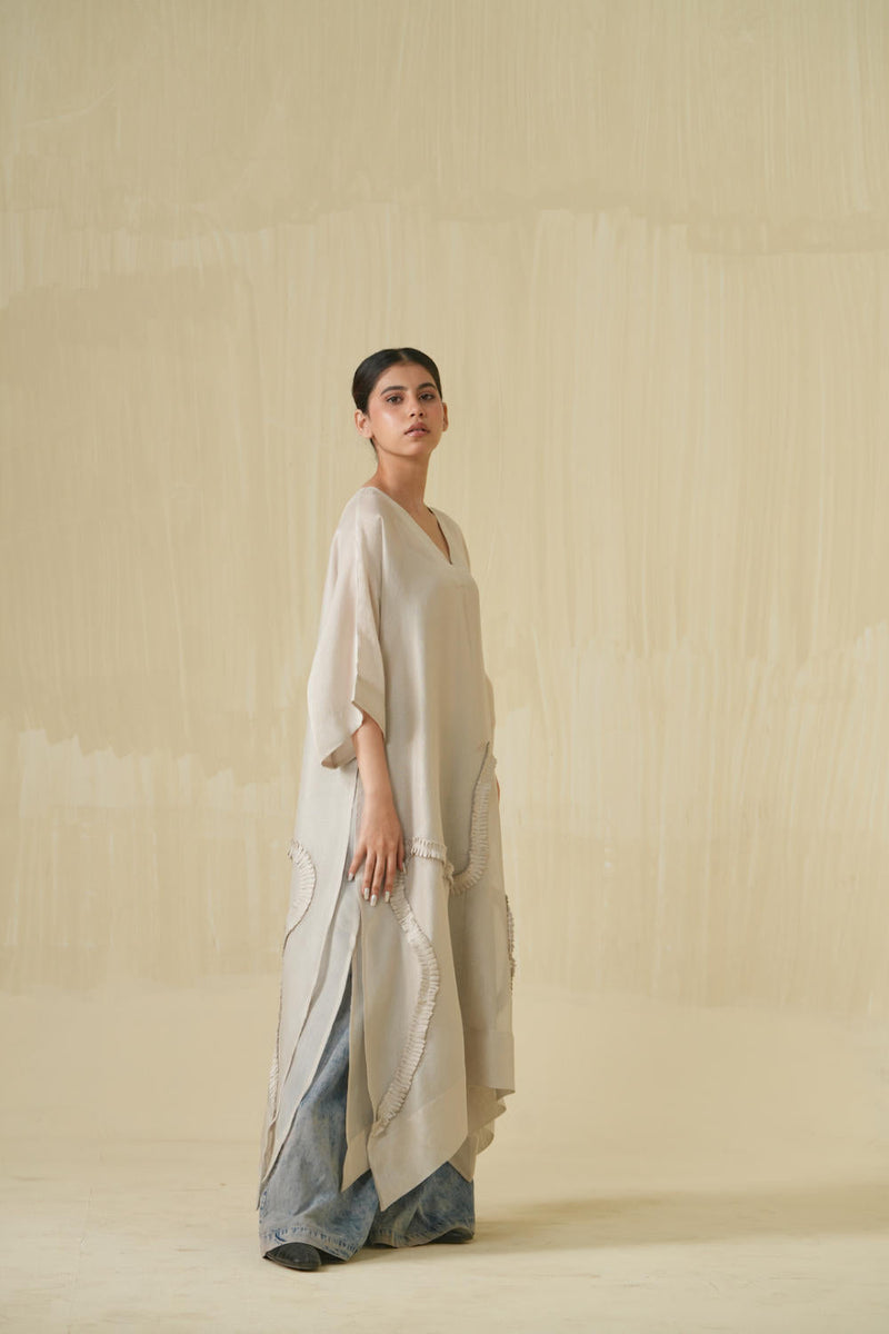 Flamingo Tunic - Silver tissue kaftans and tunics by Stoique in silver for women Worldwide