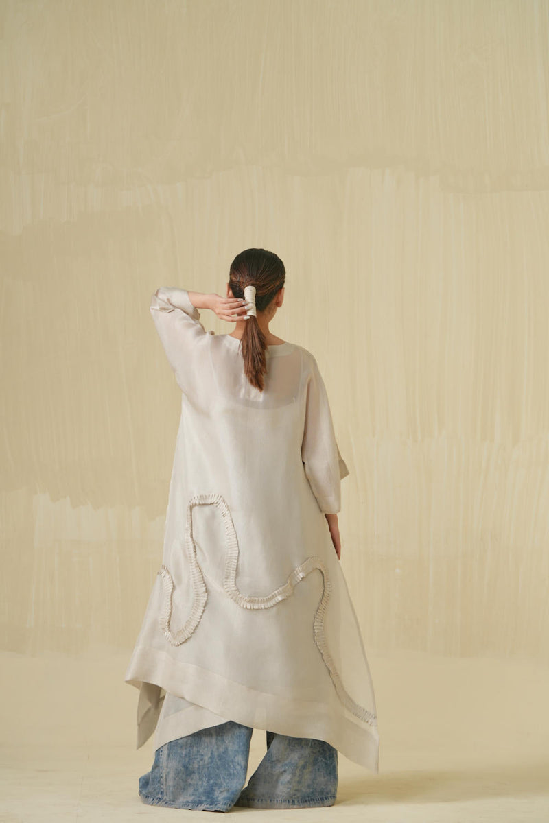 Flamingo Tunic - Silver tissue kaftans and tunics by Stoique in silver for women Worldwide