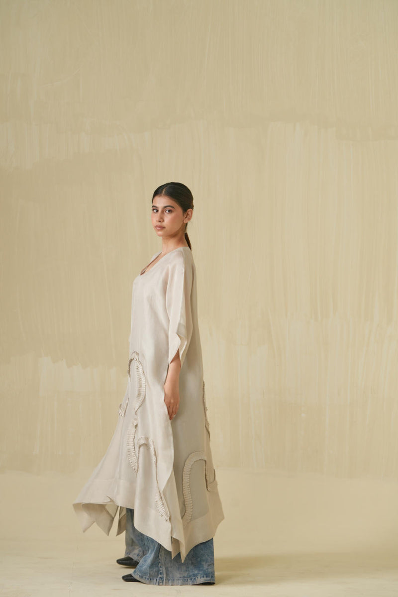 Flamingo Tunic - Silver tissue kaftans and tunics by Stoique in silver for women Worldwide