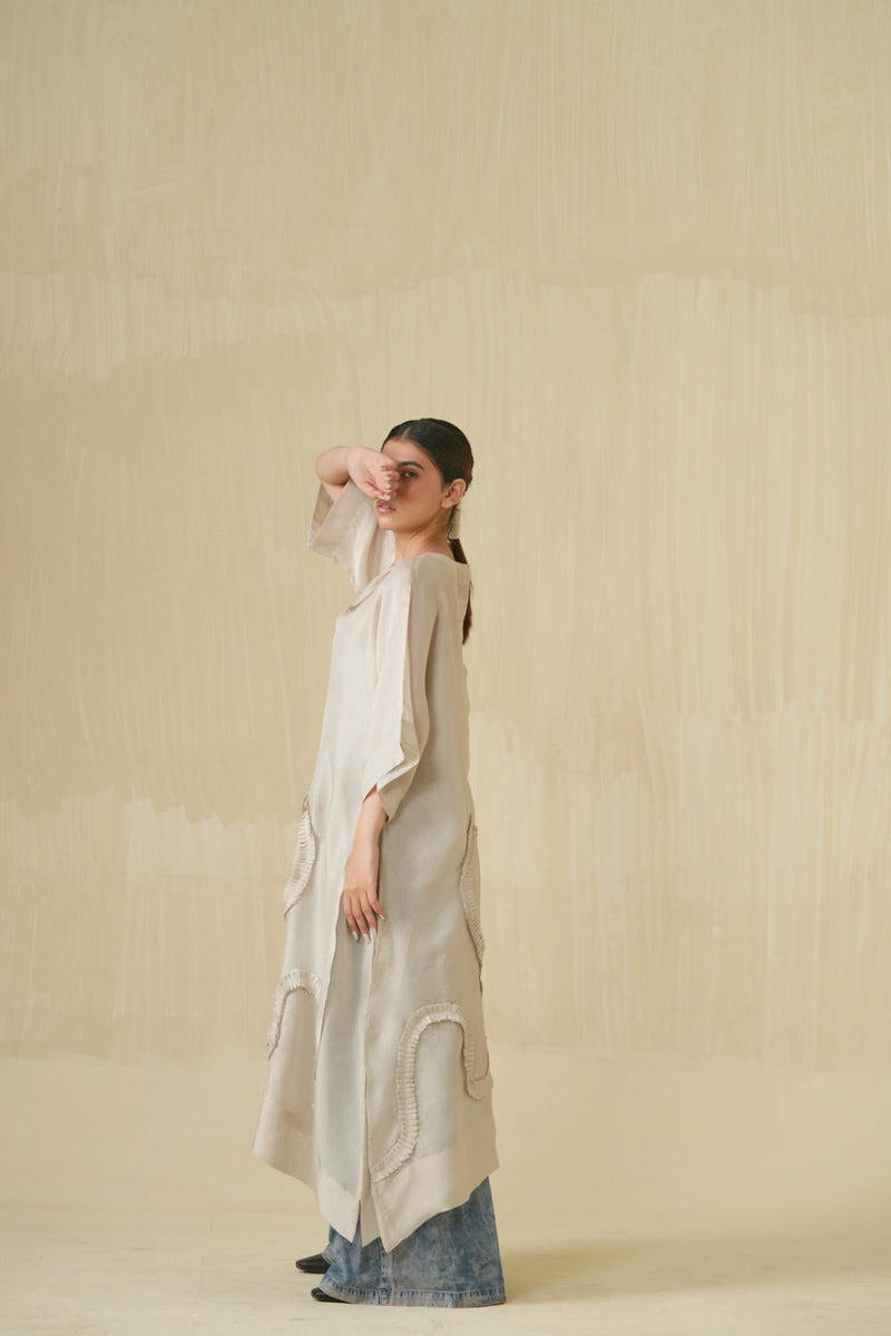 Flamingo Tunic - Silver tissue kaftans and tunics by Stoique in silver for women Worldwide