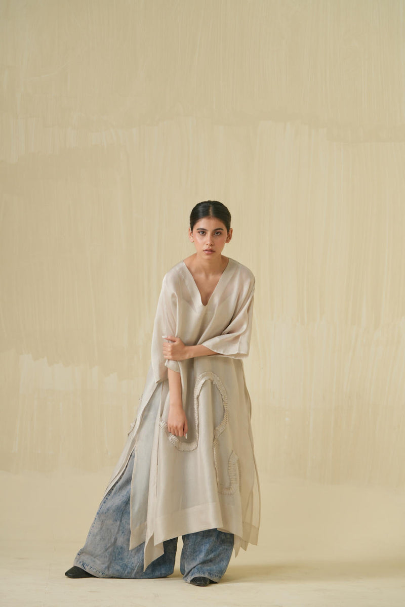 Flamingo Tunic - Silver tissue kaftans and tunics by Stoique in silver for women Worldwide