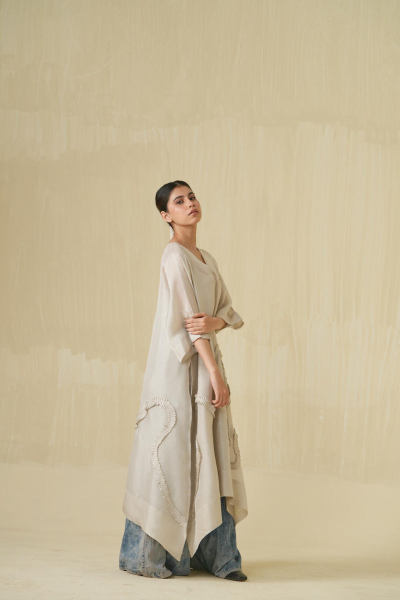 Flamingo Tunic - Silver tissue kaftans and tunics by Stoique in silver for women Worldwide