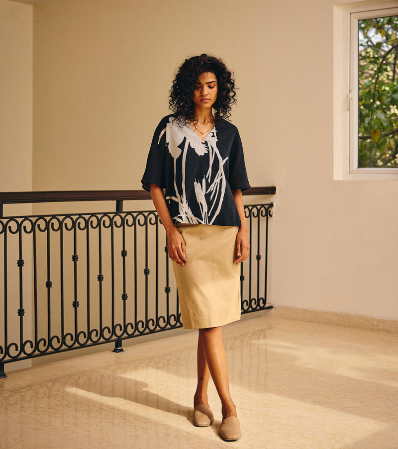 Fleeting feelings top cotton by Khara Kapas in black for women Worldwide