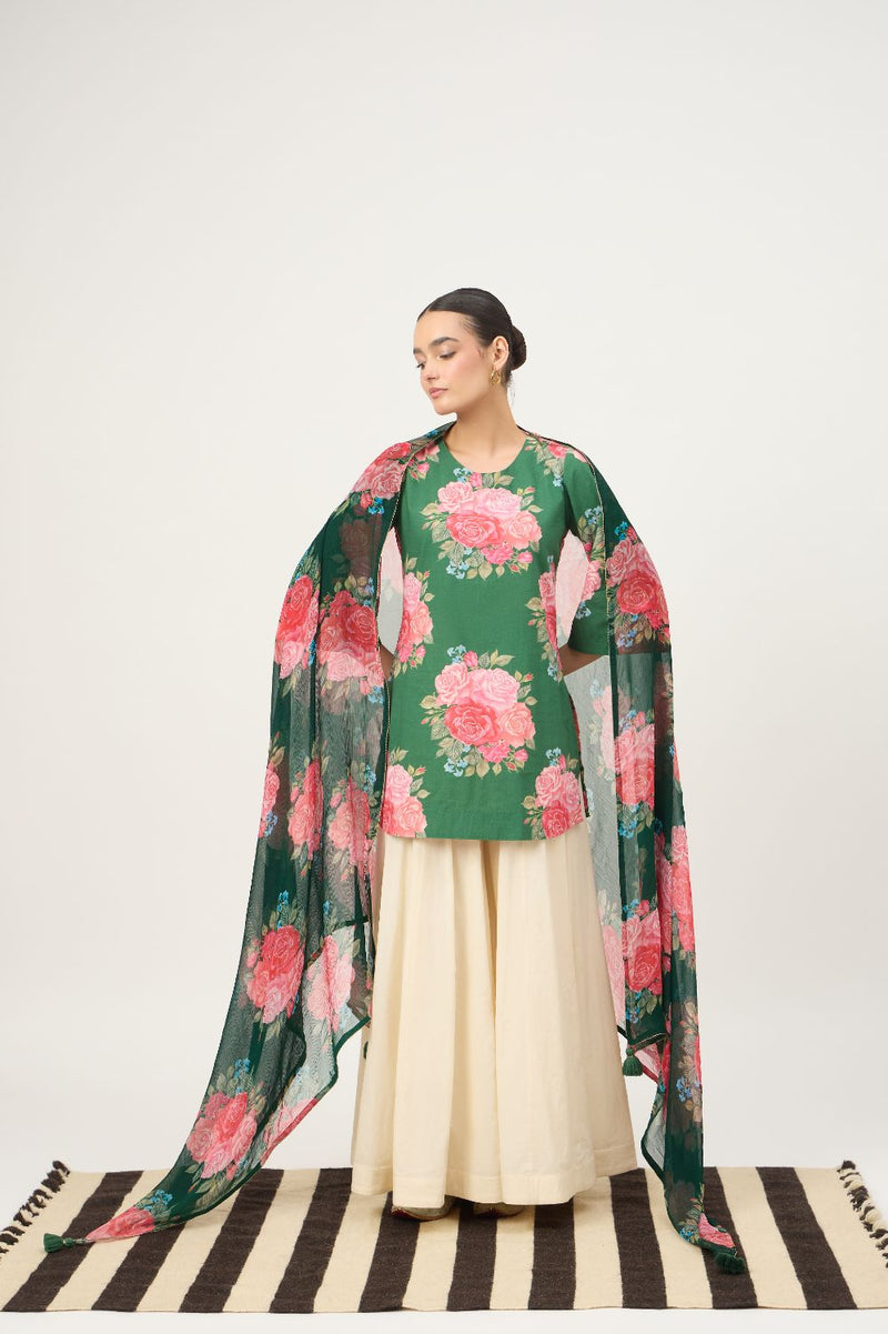 Flora Nayab Emerald Green Sharara Set With Georgette Dupatta