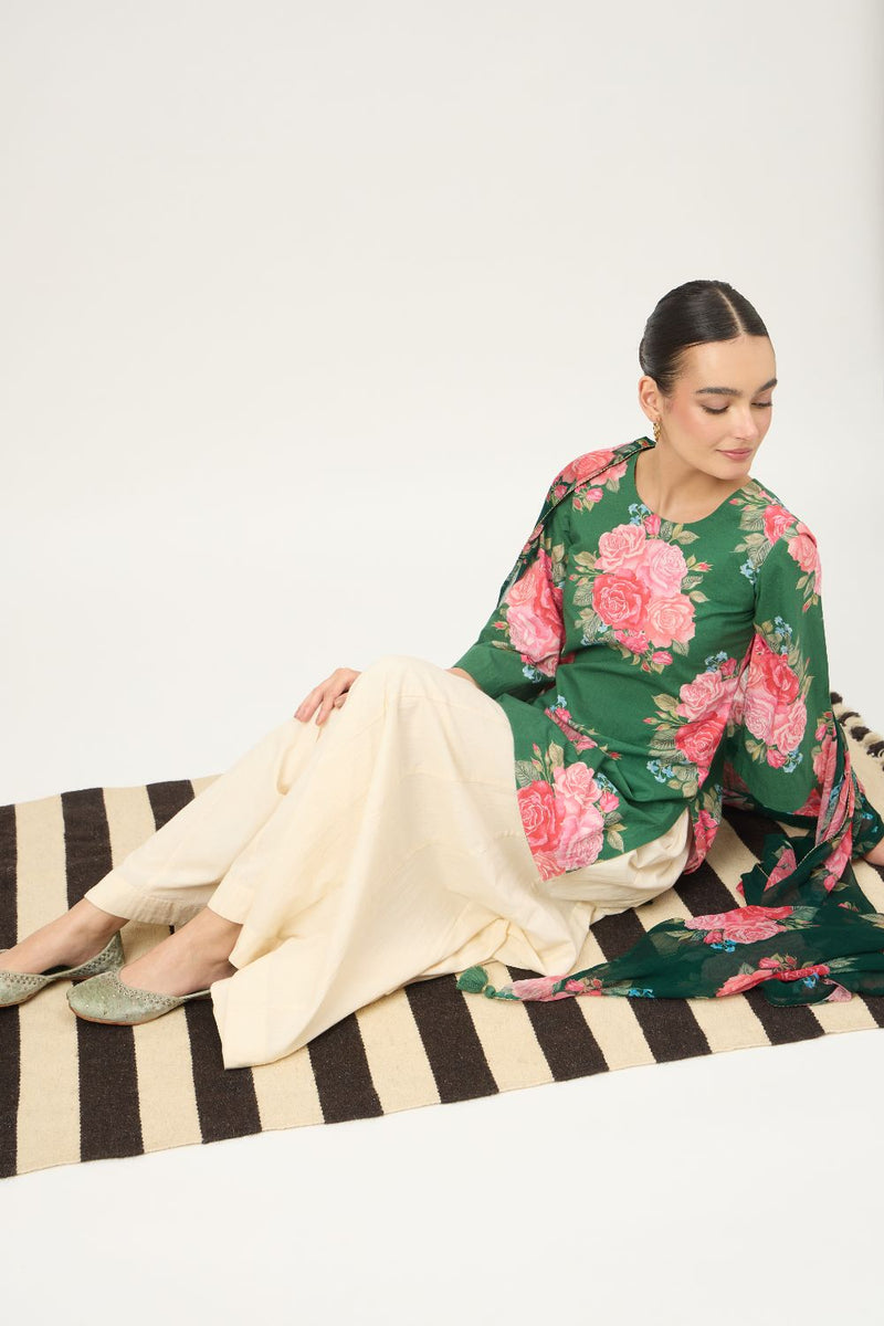 Flora Nayab Emerald Green Sharara Set With Georgette Dupatta