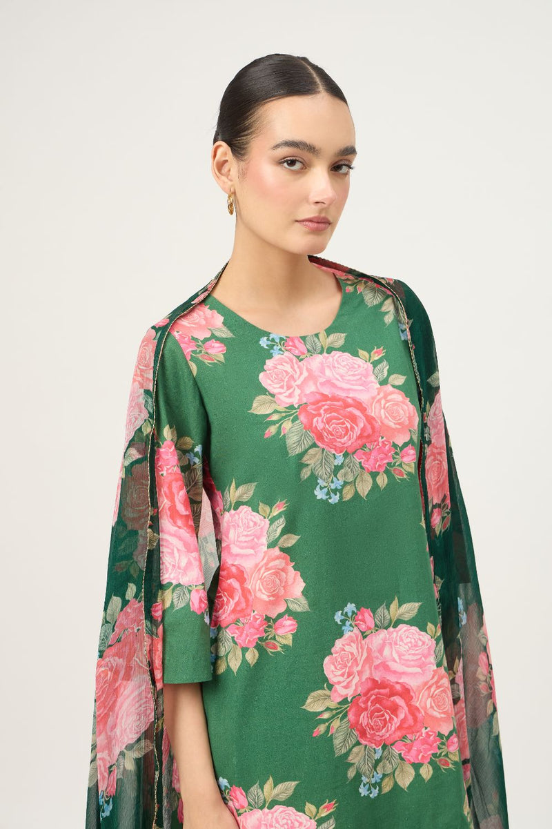 Flora Nayab Emerald Green Sharara Set With Georgette Dupatta