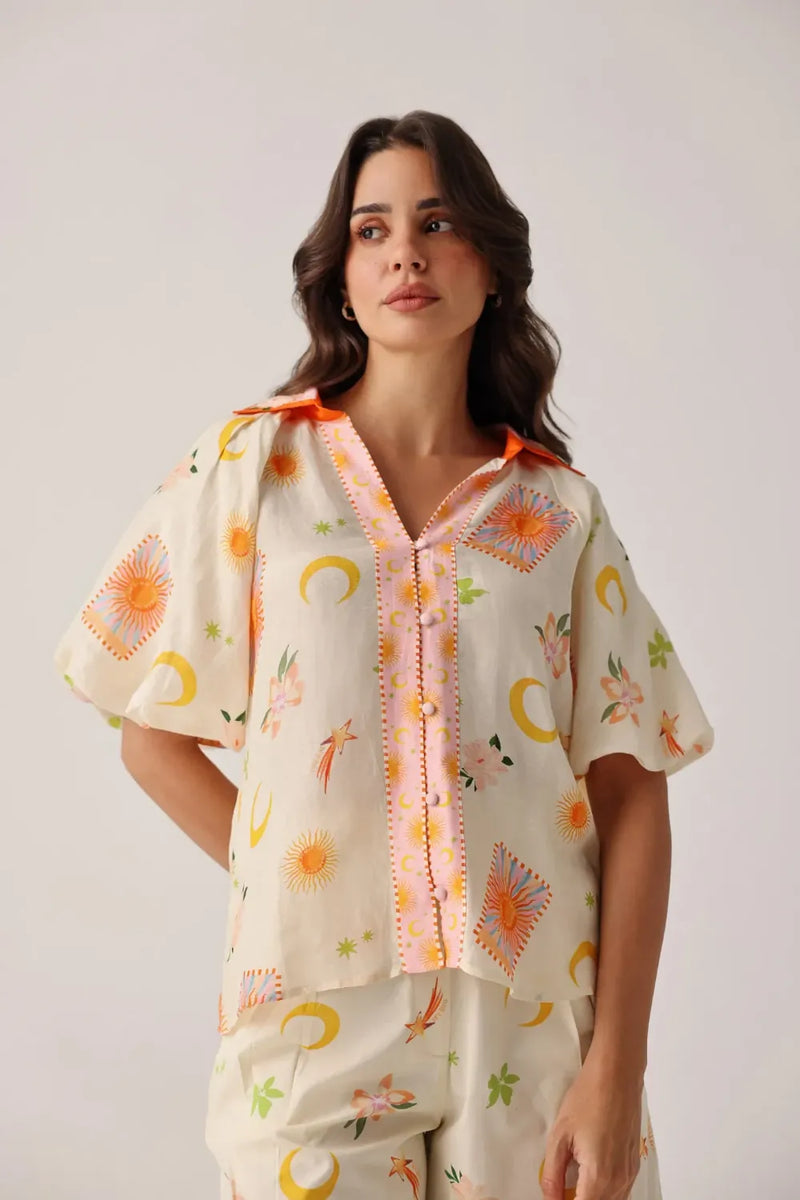 Florence Shirt - Azure all linen by NOIB for women Worldwide