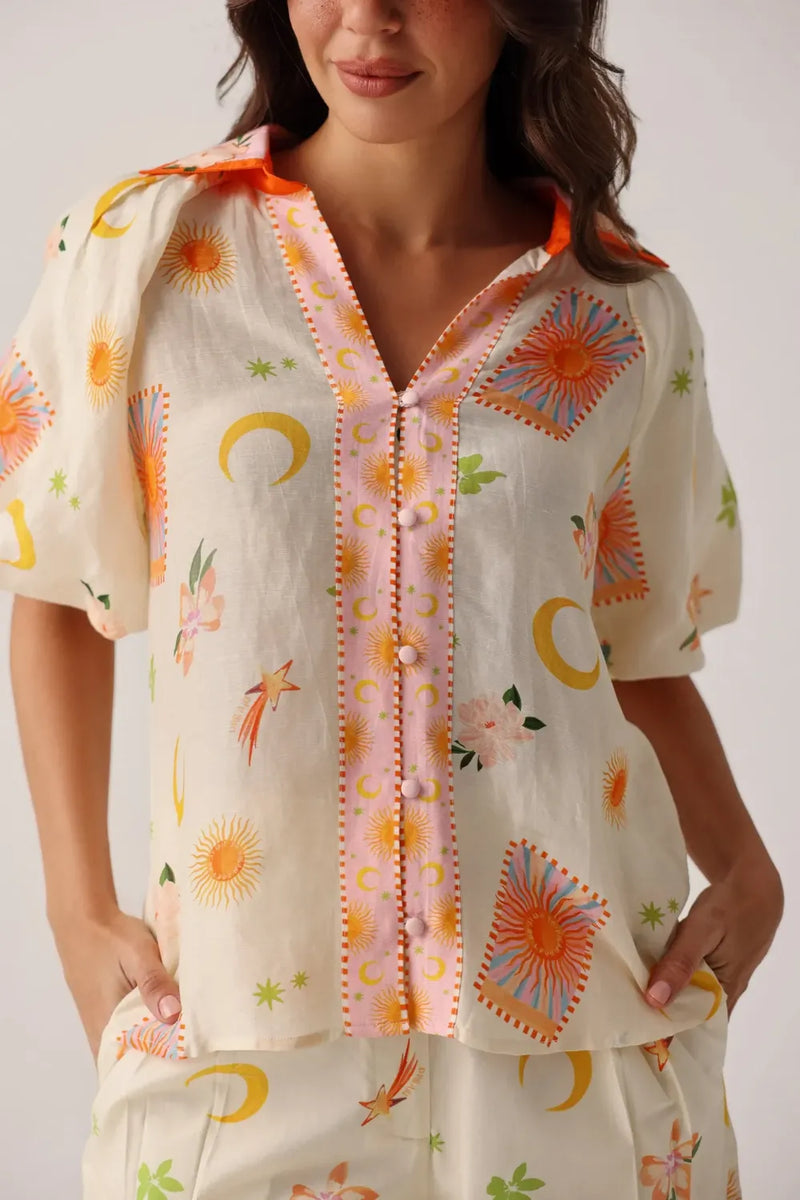 Florence Shirt - Azure all linen by NOIB for women Worldwide