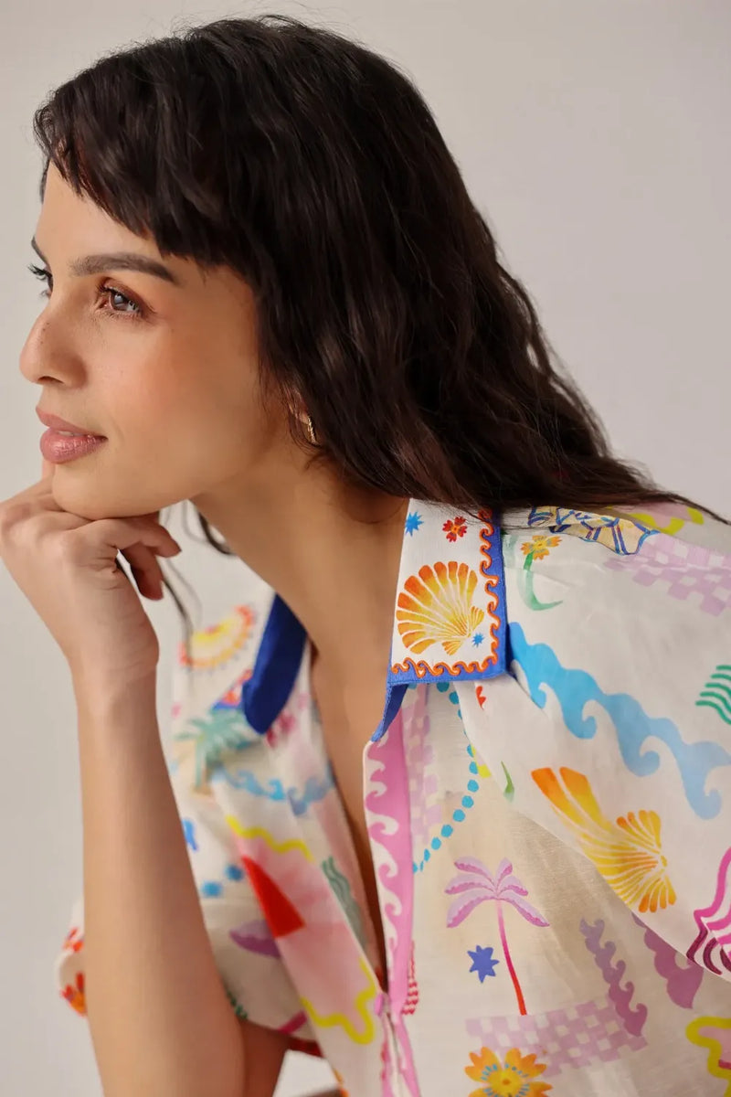 Florence Shirt - Seascape all linen by NOIB for women Worldwide