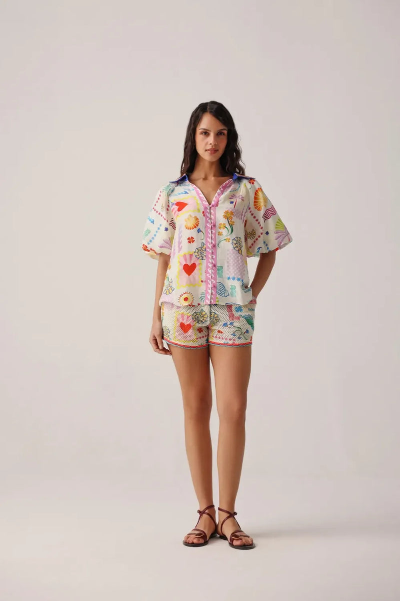 Florence Shirt - Seascape all linen by NOIB for women Worldwide