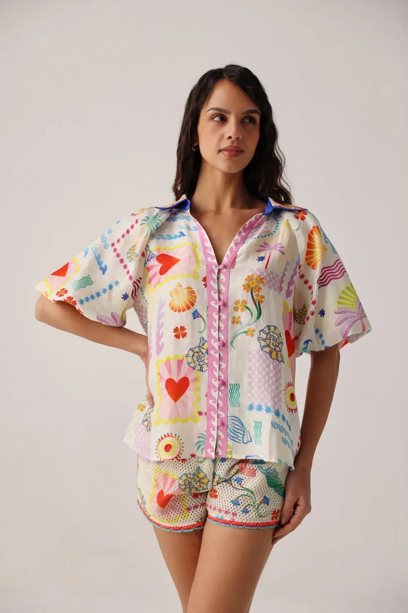 Florence Shirt - Seascape all linen by NOIB for women Worldwide