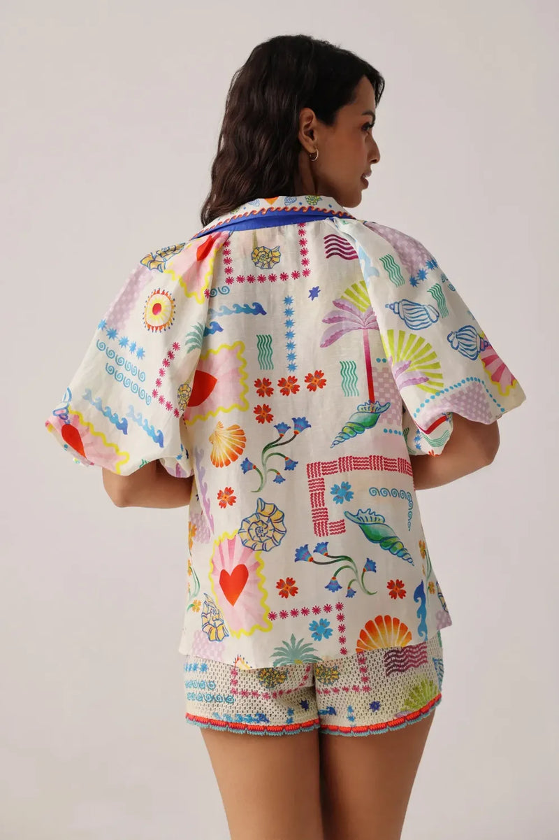 Florence Shirt - Seascape all linen by NOIB for women Worldwide