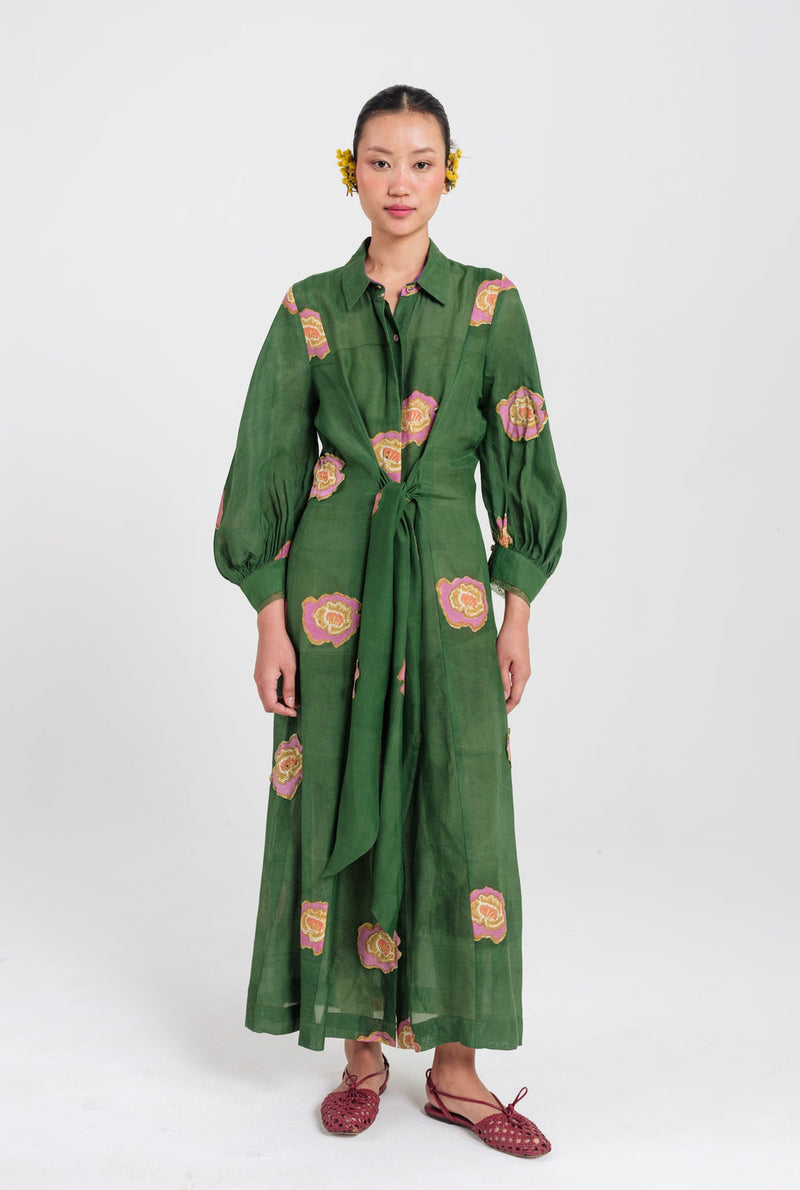 Flow Tie-Up Dress muslin silk dress by JodiLife in green for women Worldwide