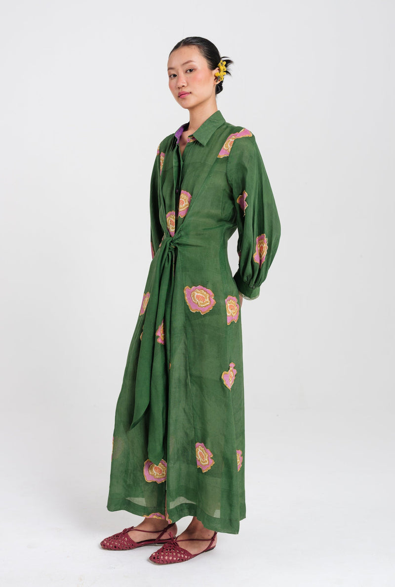 Flow Tie-Up Dress muslin silk dress by JodiLife in green for women Worldwide