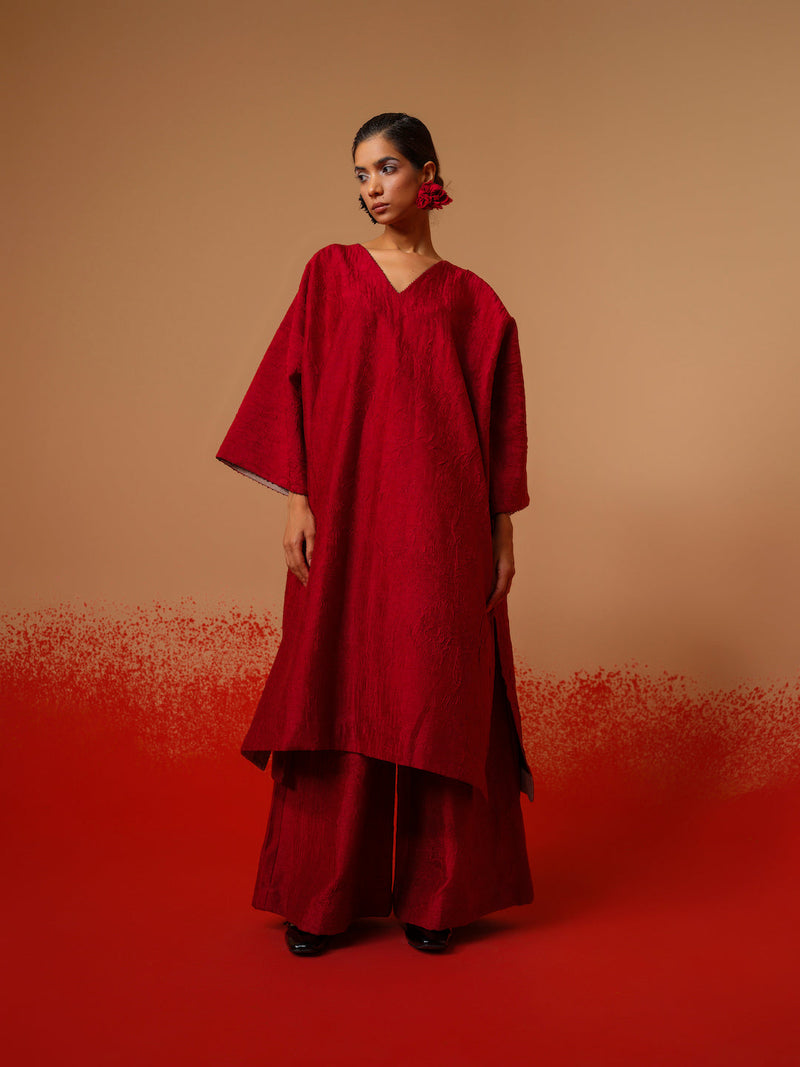 Flow Tunic-Red + Black mysore silk kaftans and tunics by Stoique in red, black for women Worldwide