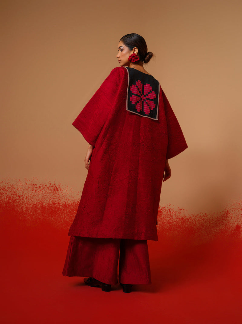 Flow Tunic-Red + Black mysore silk kaftans and tunics by Stoique in red, black for women Worldwide