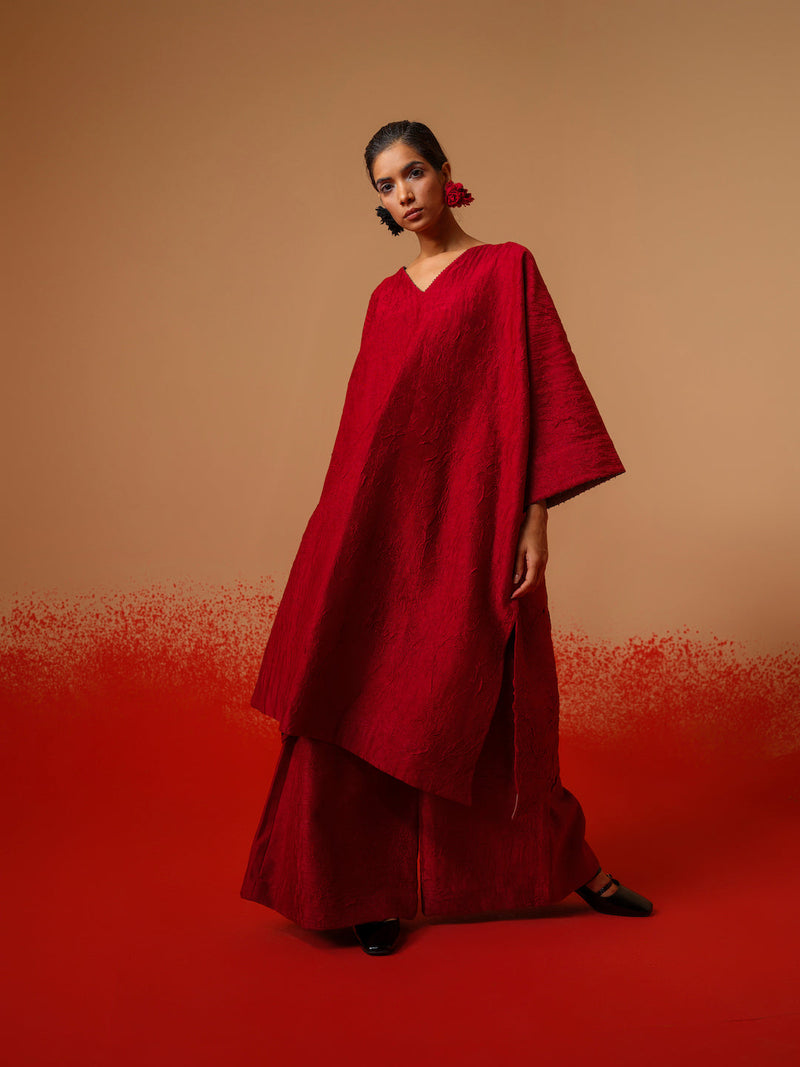 Flow Tunic-Red + Black mysore silk kaftans and tunics by Stoique in red, black for women Worldwide