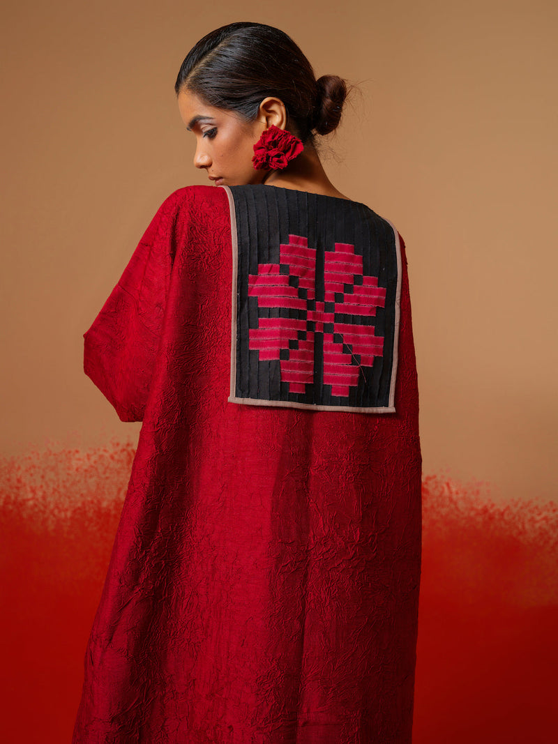 Flow Tunic-Red + Black mysore silk kaftans and tunics by Stoique in red, black for women Worldwide