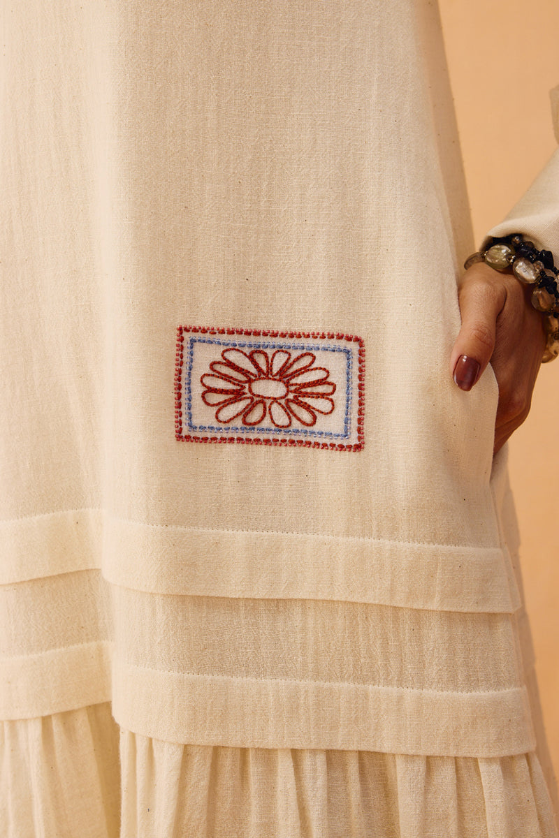 Flower Frame Handspun Handwoven Organic Cotton Dress organic cotton dress by SUI in off-white for women Worldwide