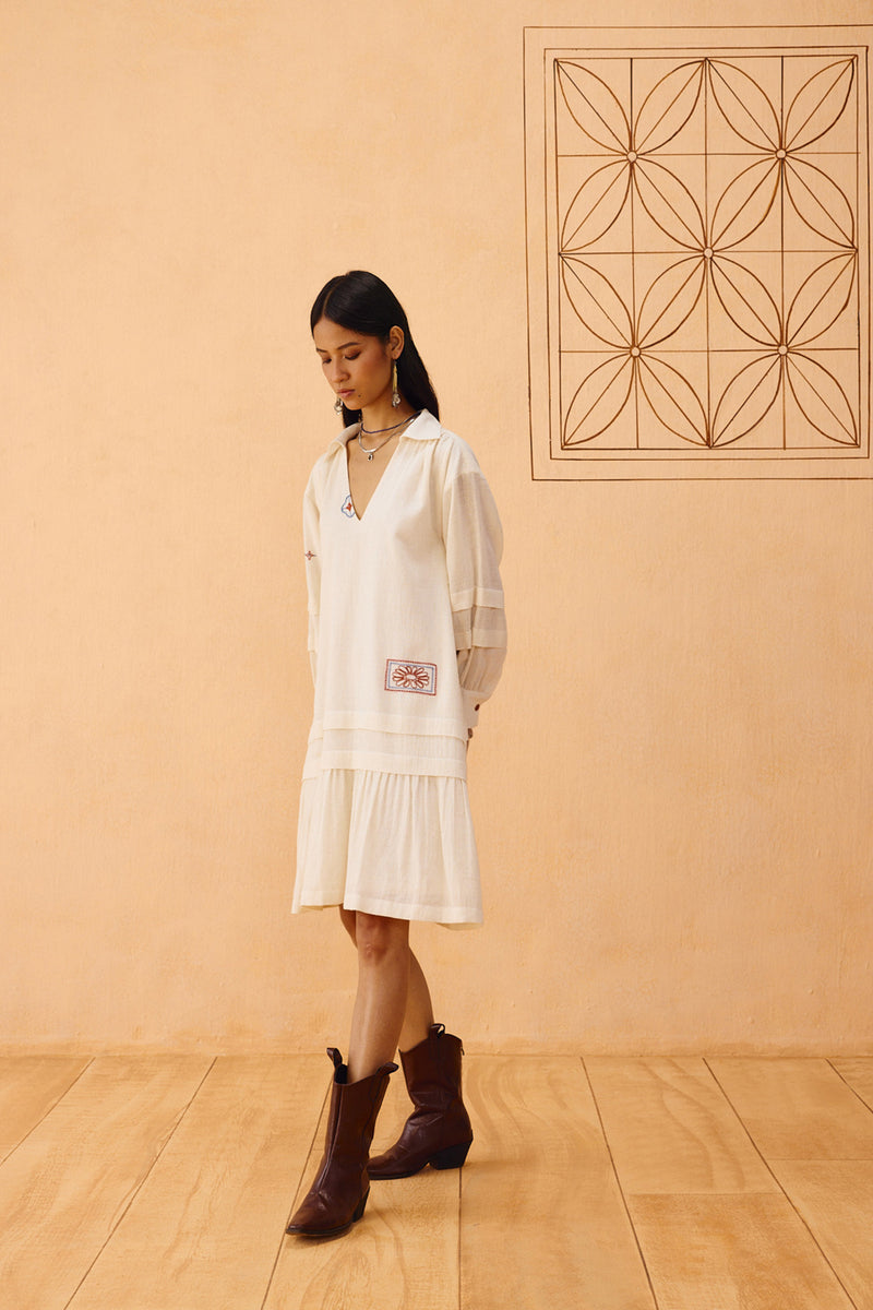 Flower Frame Handspun Handwoven Organic Cotton Dress organic cotton dress by SUI in off-white for women Worldwide