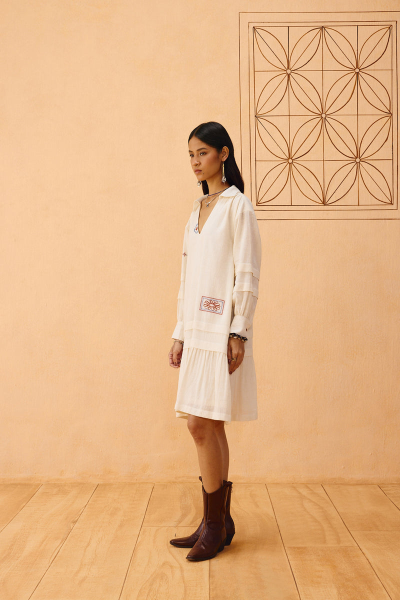 Flower Frame Handspun Handwoven Organic Cotton Dress organic cotton dress by SUI in off-white for women Worldwide