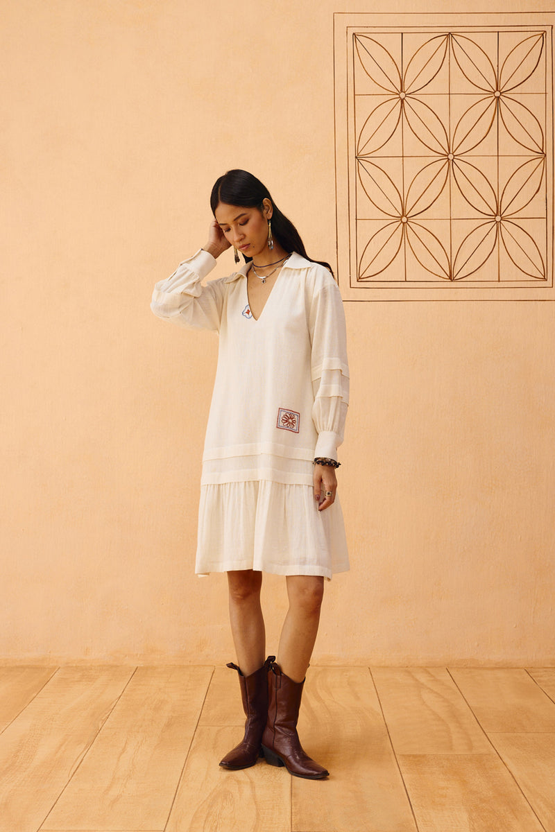 Flower Frame Handspun Handwoven Organic Cotton Dress organic cotton dress by SUI in off-white for women Worldwide