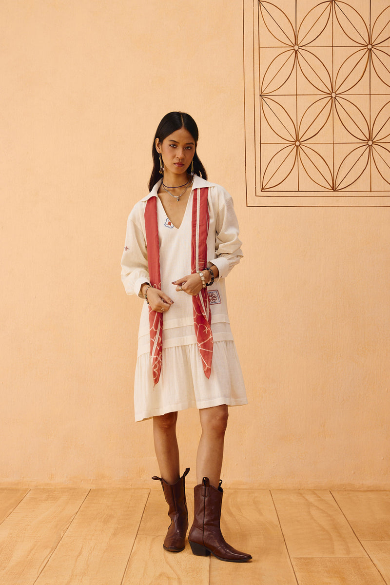Flower Frame Handspun Handwoven Organic Cotton Dress organic cotton dress by SUI in off-white for women Worldwide