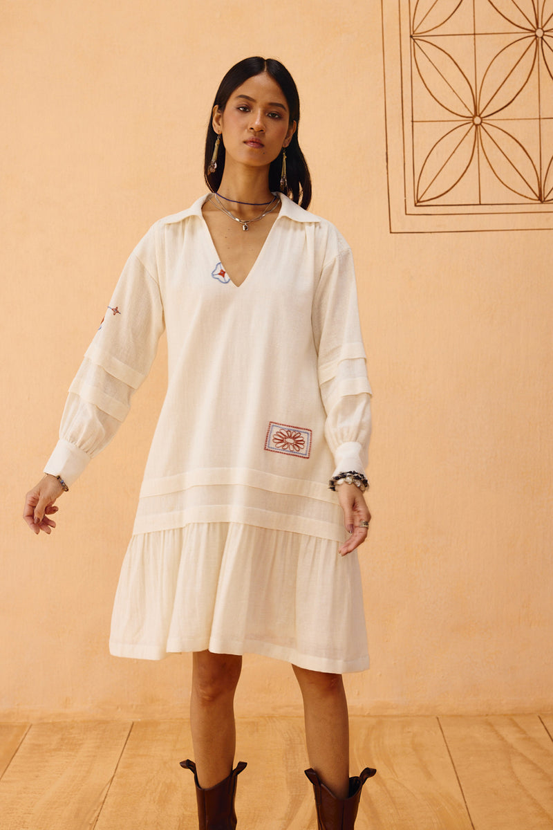 Flower Frame Handspun Handwoven Organic Cotton Dress organic cotton dress by SUI in off-white for women Worldwide