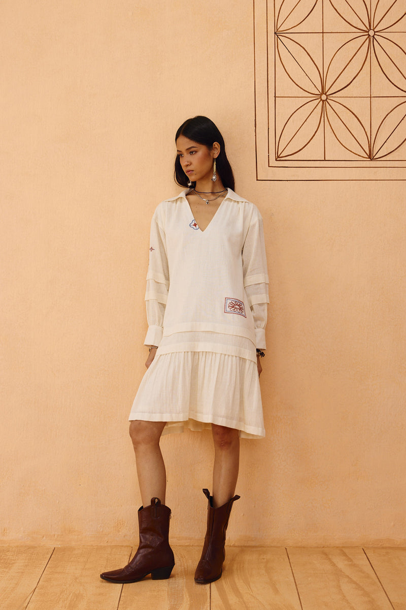 Flower Frame Handspun Handwoven Organic Cotton Dress organic cotton dress by SUI in off-white for women Worldwide
