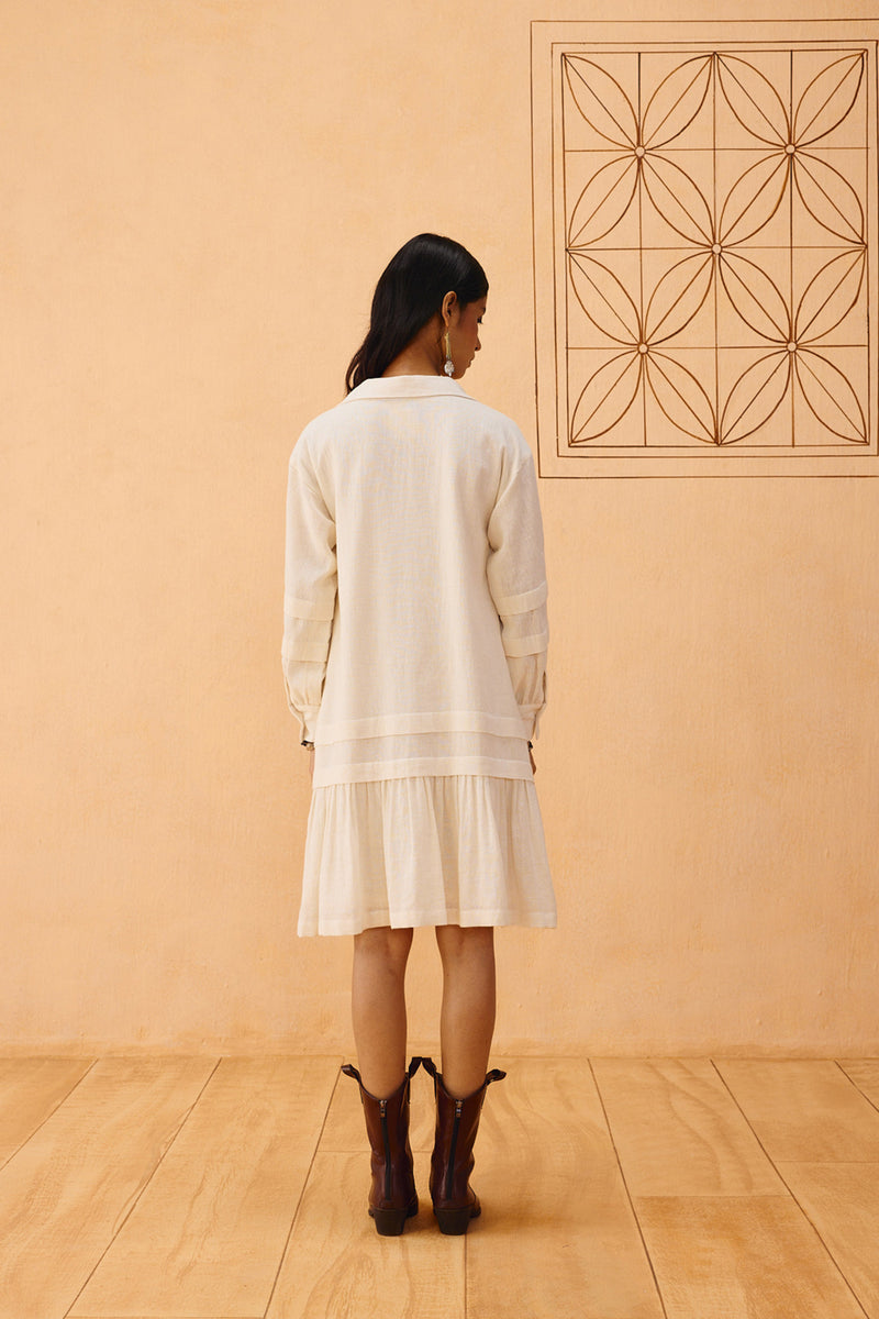 Flower Frame Handspun Handwoven Organic Cotton Dress organic cotton dress by SUI in off-white for women Worldwide