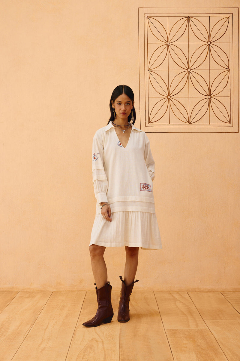 Flower Frame Handspun Handwoven Organic Cotton Dress organic cotton dress by SUI in off-white for women Worldwide
