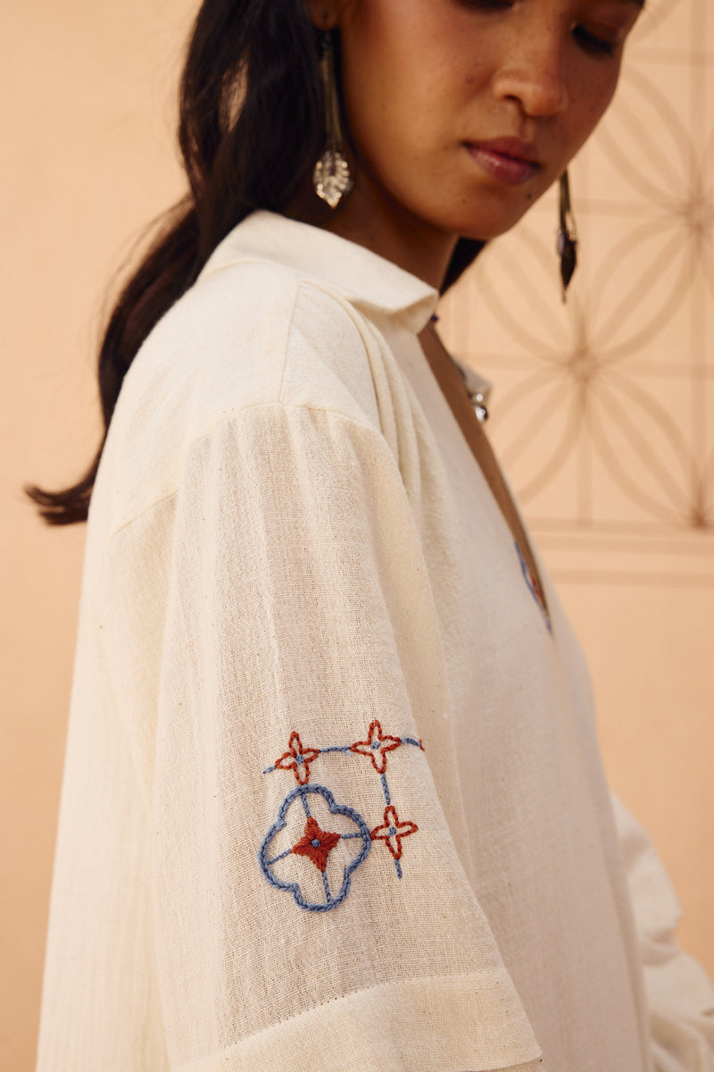 Flower Frame Handspun Handwoven Organic Cotton Dress organic cotton dress by SUI in off-white for women Worldwide