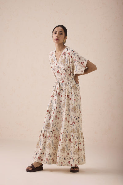 Forest Bloom Handwoven Kala Cotton Maxi Dress