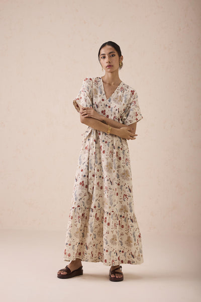 Forest Bloom Handwoven Kala Cotton Maxi Dress