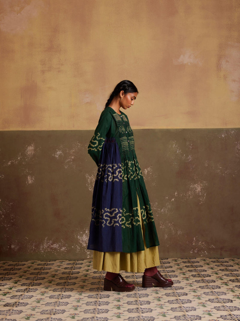 Frida Set (Dress + Skirt)-Indigo-Emerald Spiral cotton by CORD for women Worldwide