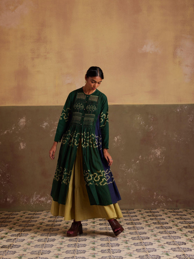 Frida Dress-Indigo-Emerald Spiral cotton by CORD for women Worldwide