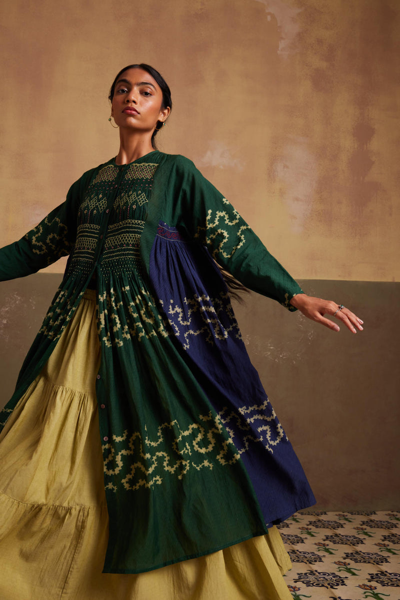 Frida Set (Dress + Skirt)-Indigo-Emerald Spiral cotton by CORD for women Worldwide