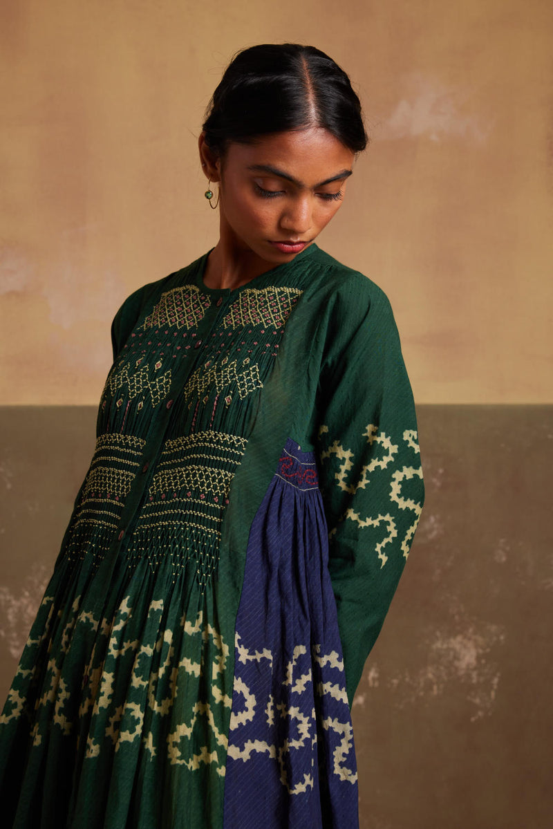 Frida Set (Dress + Skirt)-Indigo-Emerald Spiral cotton by CORD for women Worldwide