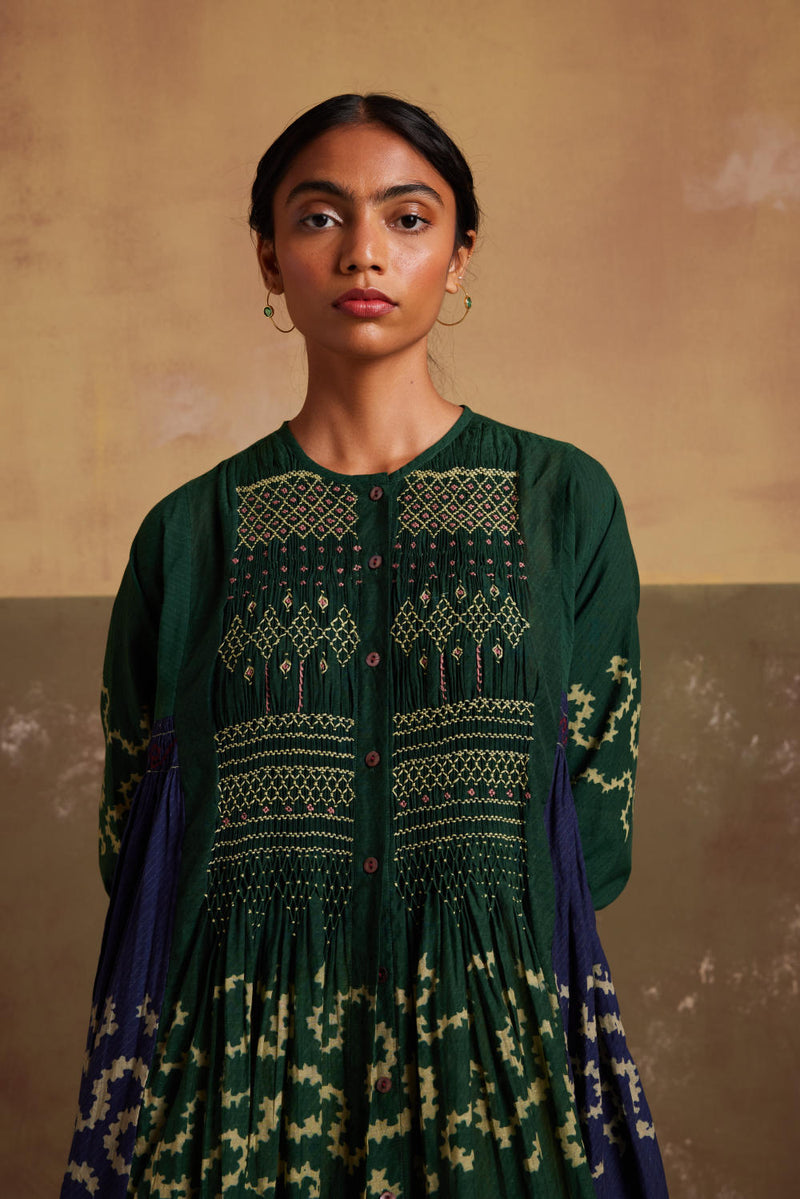 Frida Dress-Indigo-Emerald Spiral cotton by CORD for women Worldwide